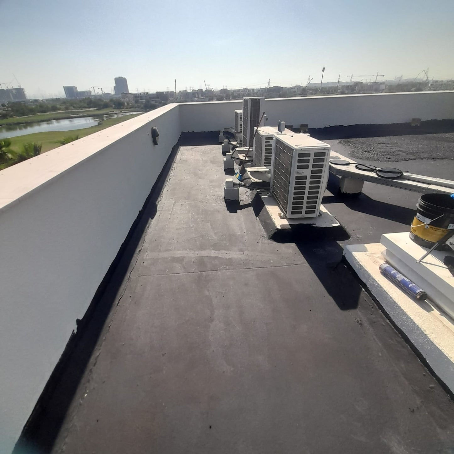 Close-up view of a waterproofing membrane installed by Fix It Mates, illustrating its durable and flexible structure designed to prevent water penetration and ensure long-lasting protection for various surfaces.