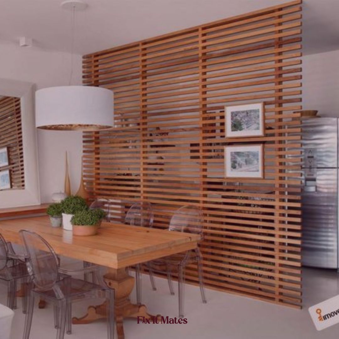 Custom wooden partition crafted by Fix It Mates, providing a stylish and functional room divider with a high-quality finish tailored to complement the interior design